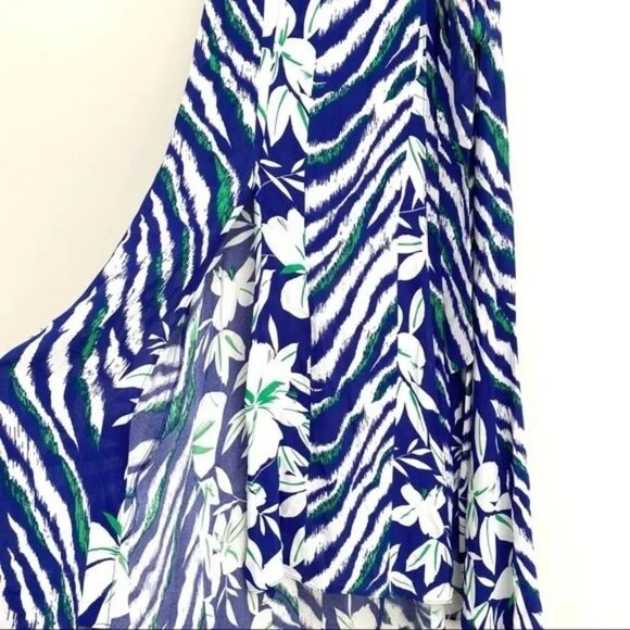 French Connection Blue Diah Wrap Midi Dress Floral Ruffle Short Sleeve Sz 10 - Picture 6 of 7